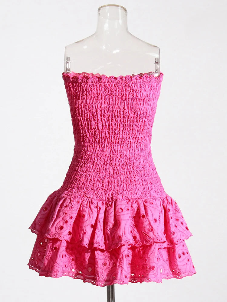 pink strapless mini dress broderie anglaise | Zalia Atelier