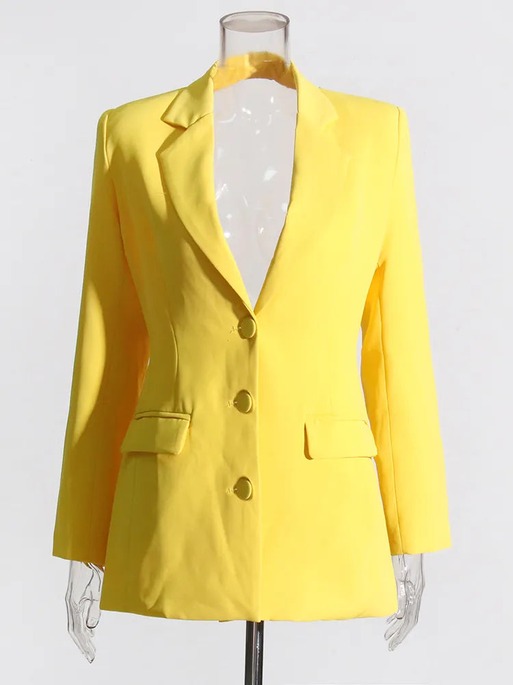 Yellow Blazer Back Cutout with Rhinestone Trim