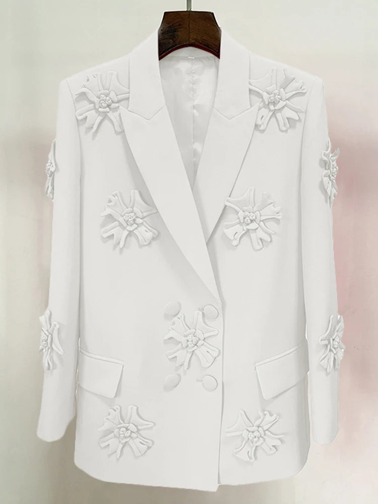 White Blazer Floral Applique