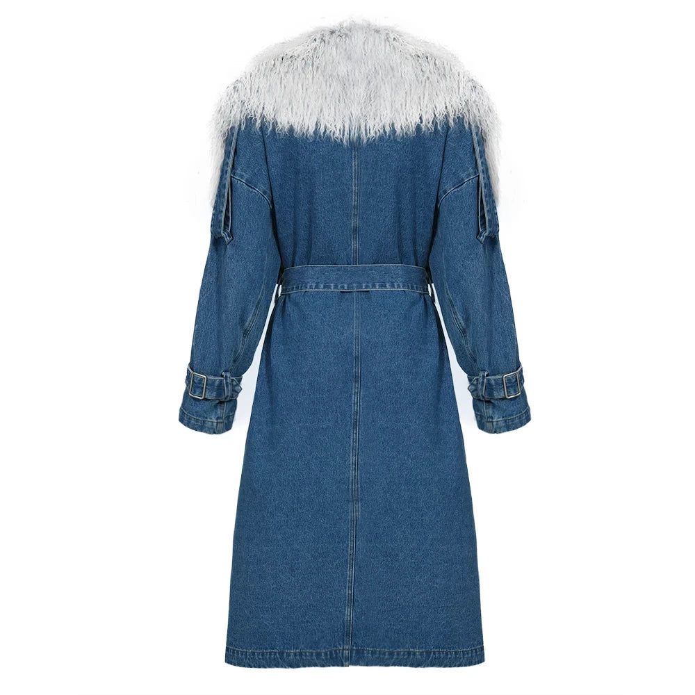 Denim and Fur Trench Coat