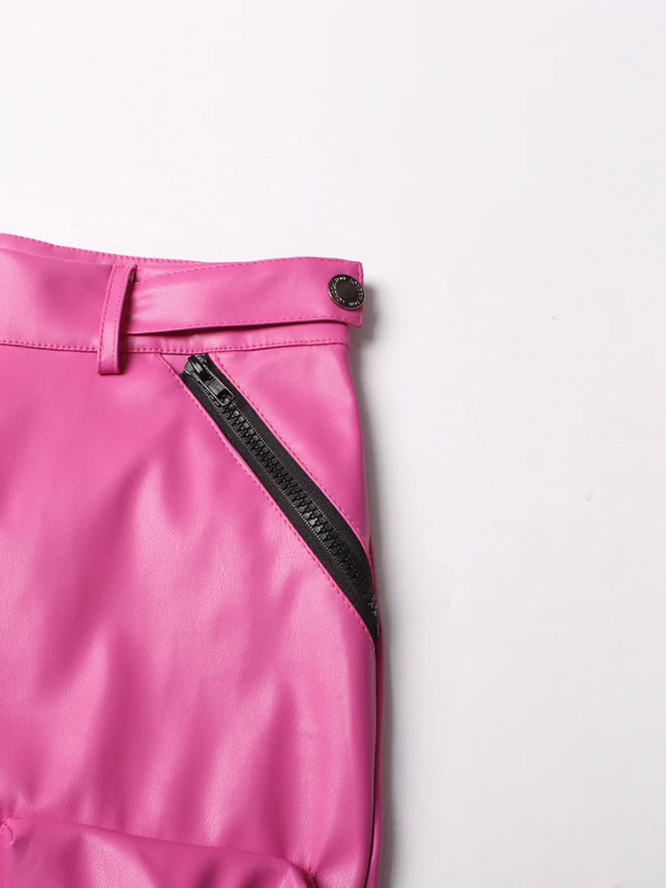 Pink Leather Cargo Pants