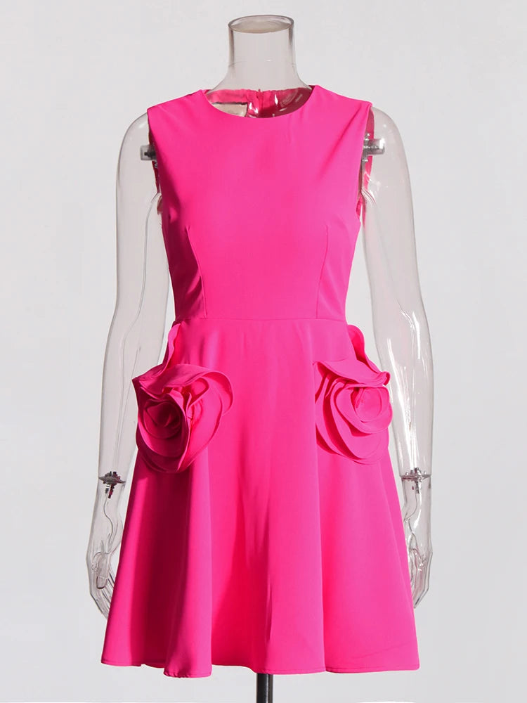 Rose Pink Dress With Flower Appliques