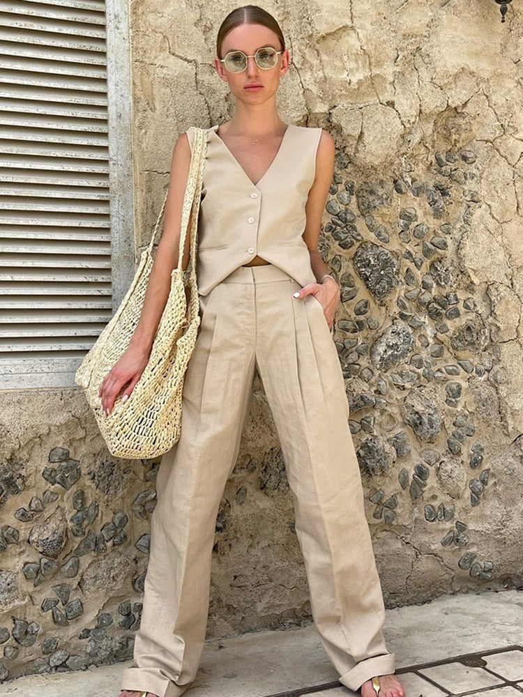 Beige Vest and Trouser Set | Zalia Atelier