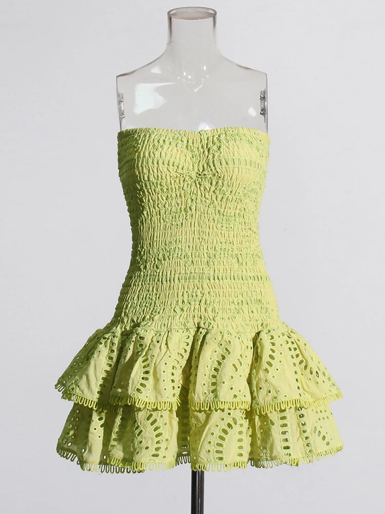 Green Broderie Anglaise Strapless Mini Dress | Charo Ruiz Ibiza Dupe