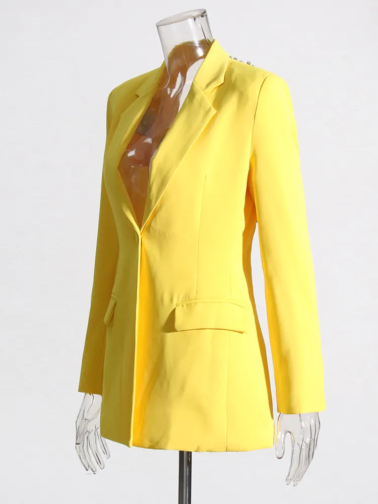 Yellow Blazer Back Cutout with Rhinestone Trim