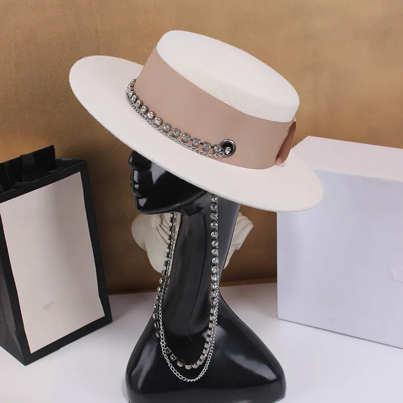 Rhinestone Chain Wool Hat