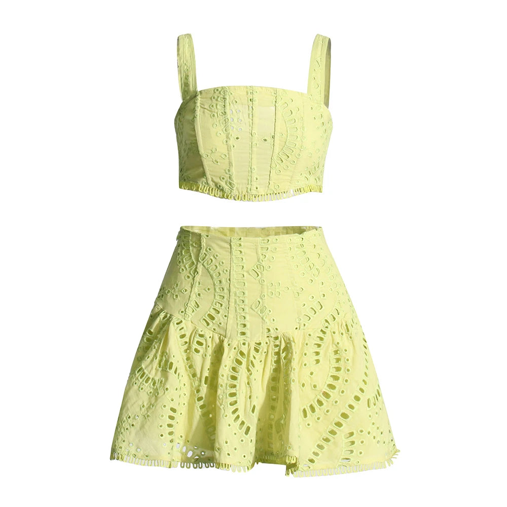 Green Embroidery Top and Skirt Charo Ruiz Dupe