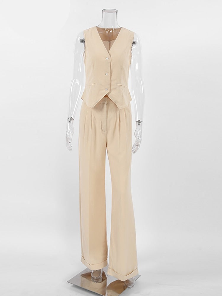 Beige Vest and Trouser Set | Zalia Atelier