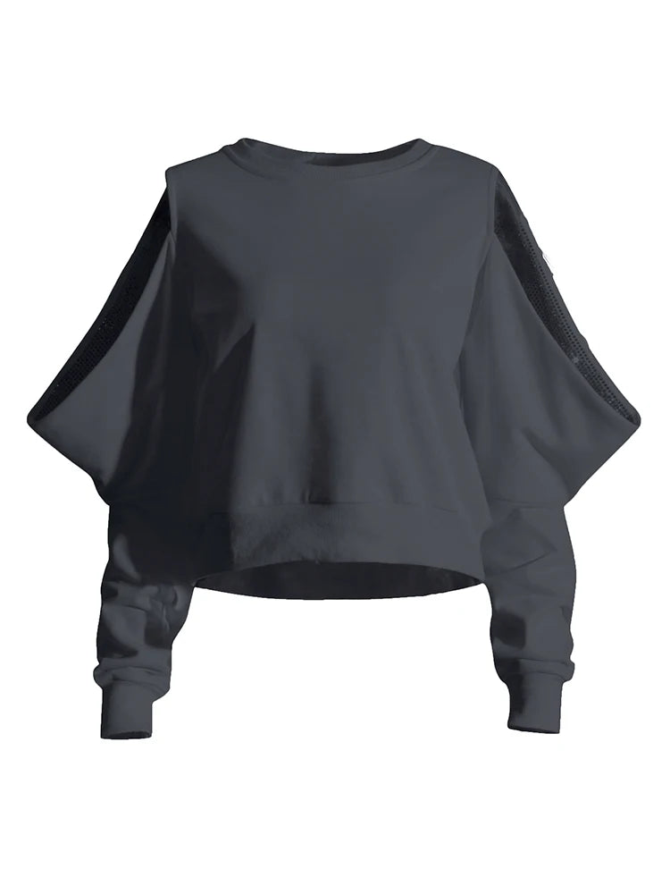 Zalia Atelier | Black Sweatshirt with crystals embellished sleeves