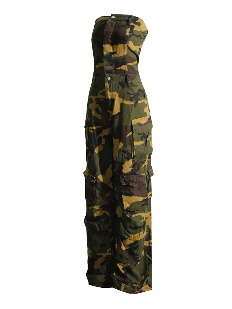 Strapless Camouflage jumpsuit cargo style