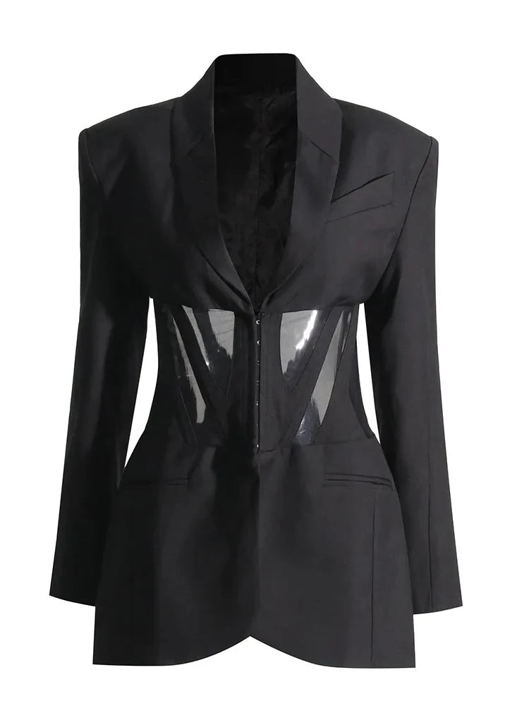 Black blazer single breasted mesh waist detail