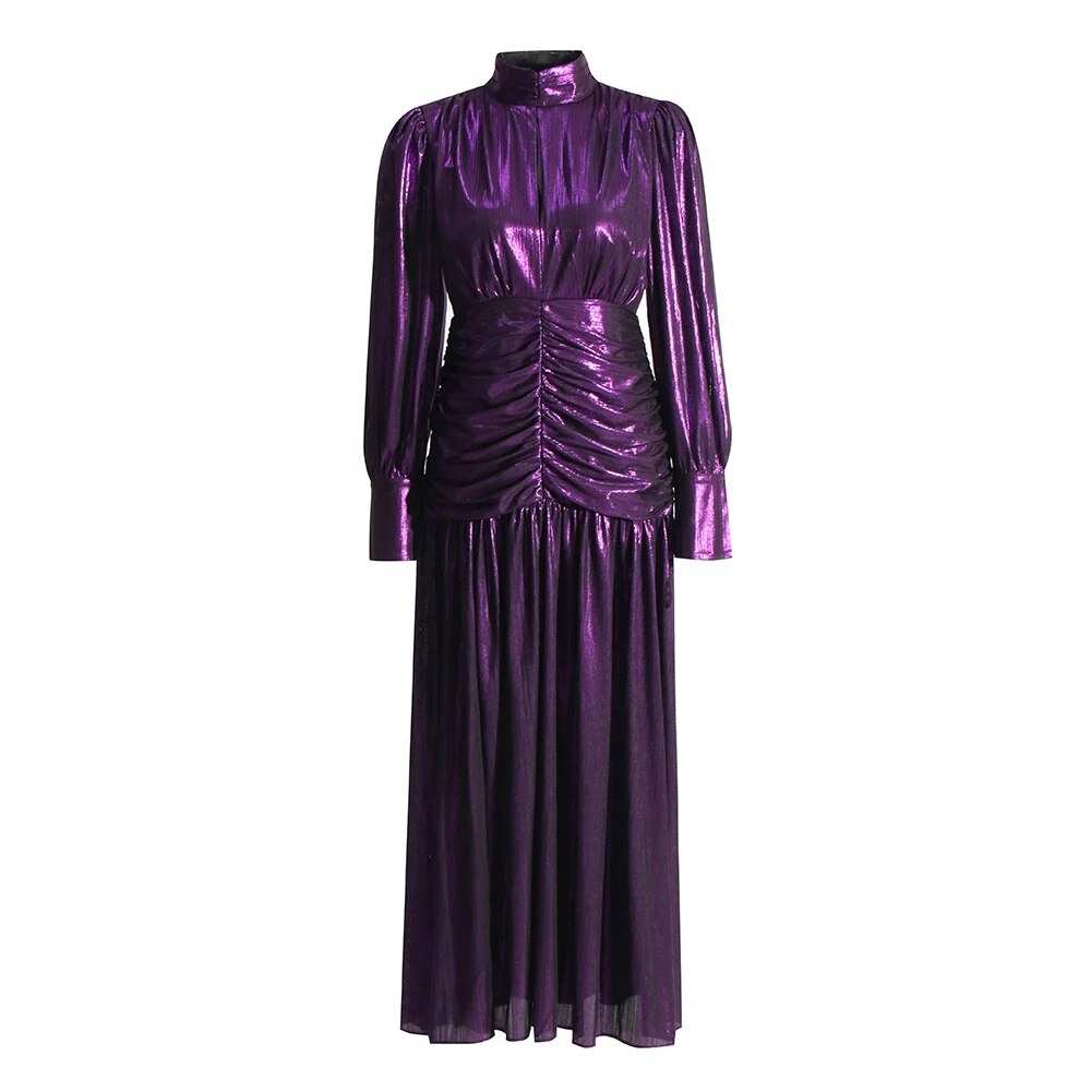 Purple metallic dress turtle neck long sleeves