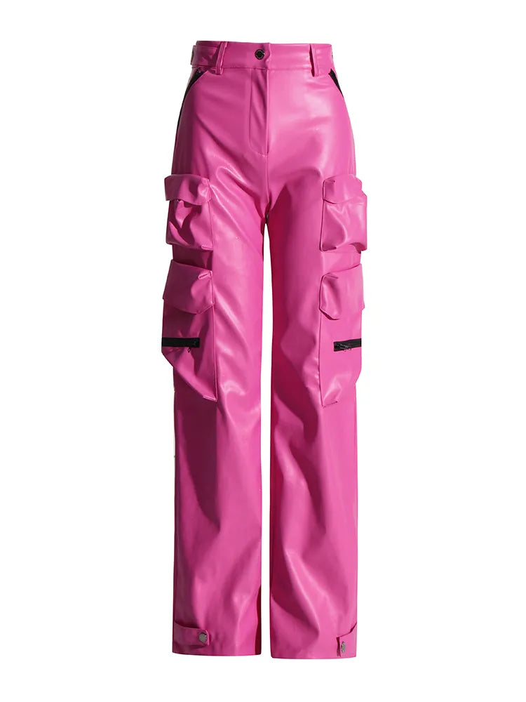 Zalia Atelier | Pink Leather Cargo Pants