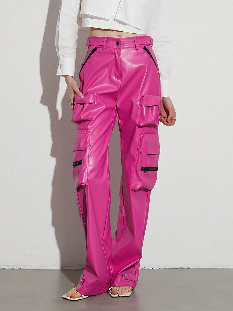 Pink Leather Cargo Pants