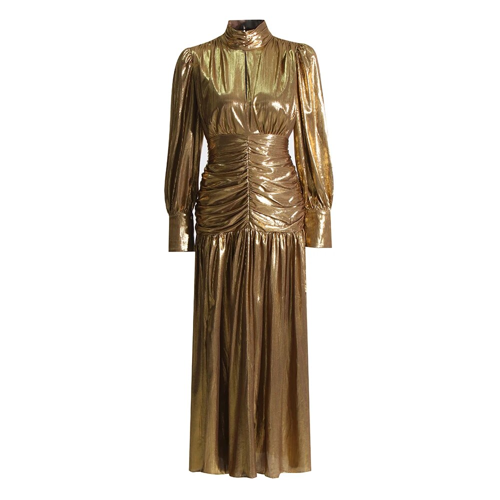 Gold metallic dress turtle neck long sleeves