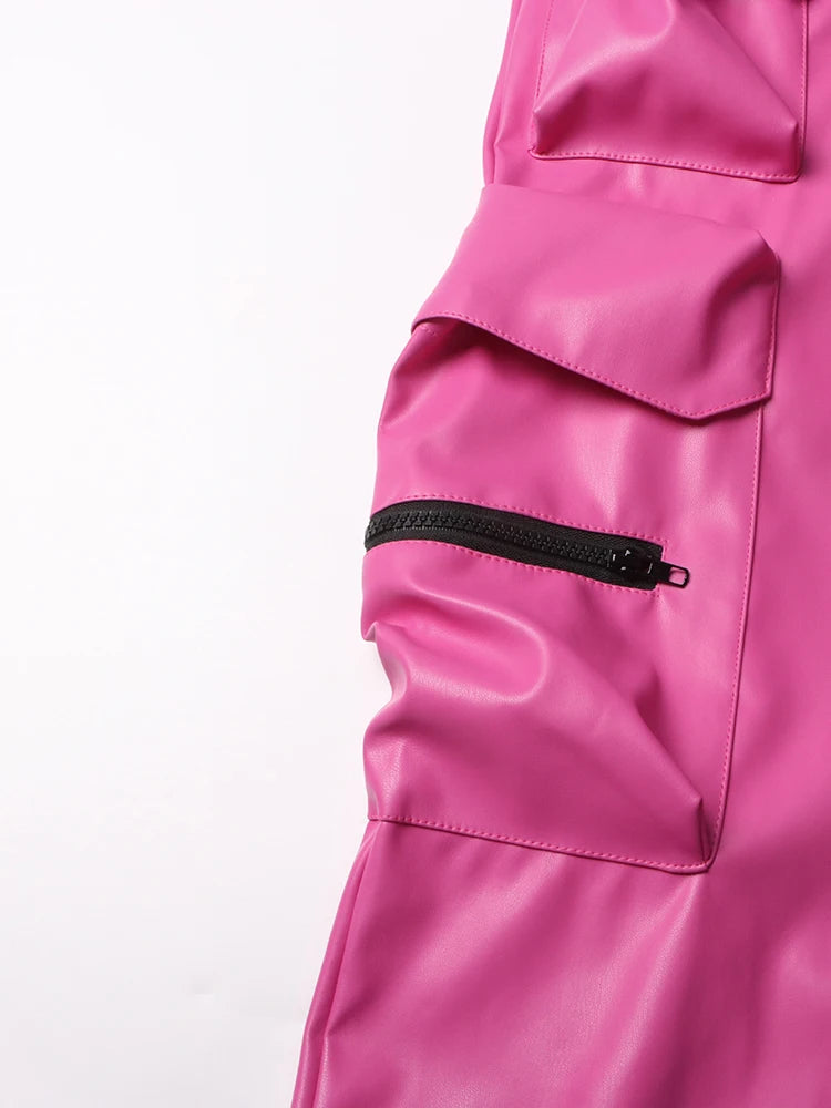 Pink Leather Cargo Pants