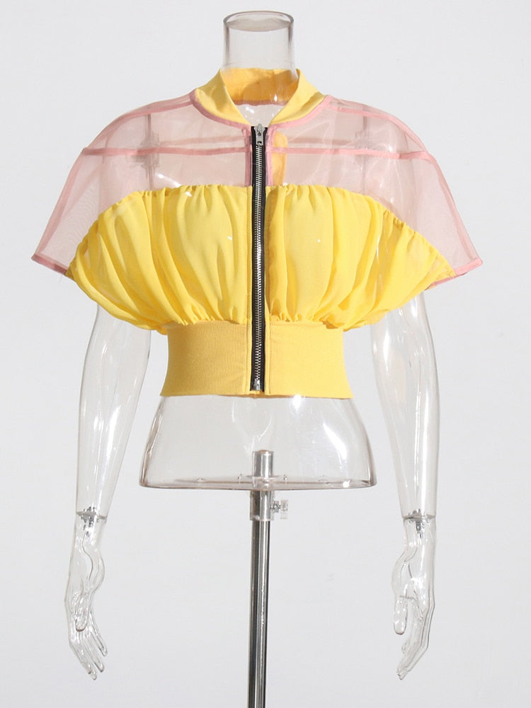 Micro Bomber Jacket | Pink and Yellow | Chic Street Style | Rick Owens Dupe