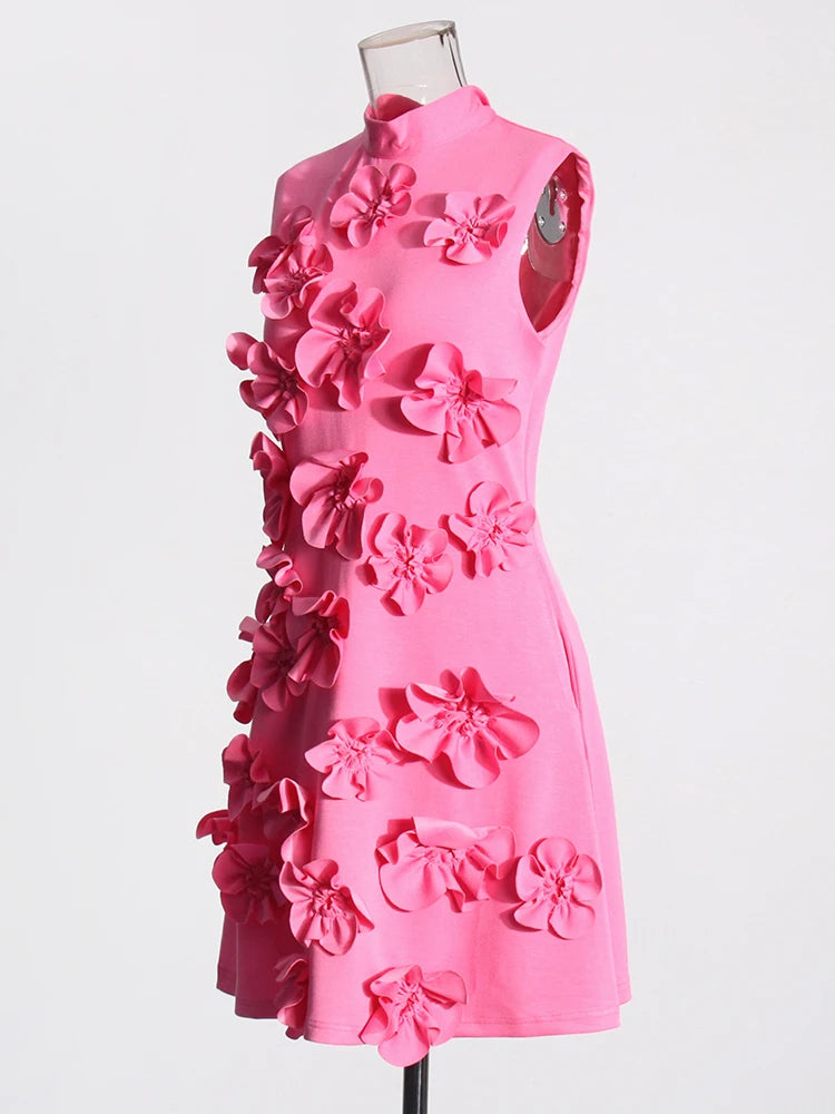 Zalia Atelier | Pink Dress with Flower Appliques | Sleeveless Dress