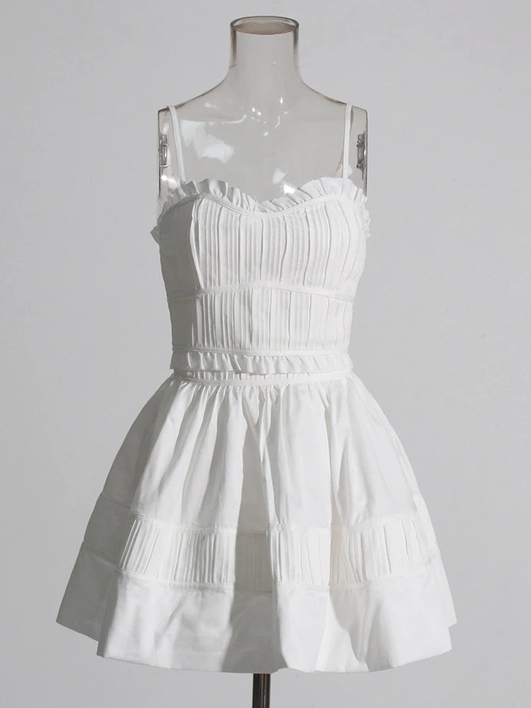 Zalia Atelier | White Top and Mini Skirt with pleated trims