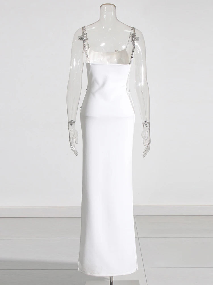 Zalia Atelier | White Maxi Dress Chain Straps and Belt