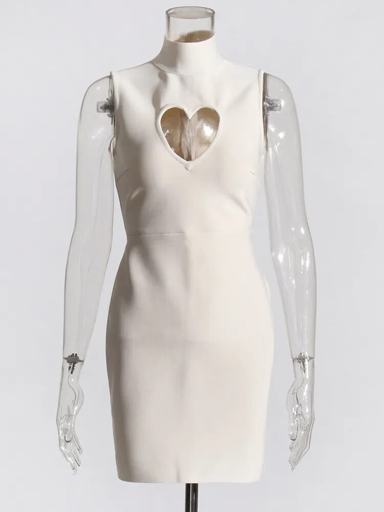 Beige Bandage Mini Dress with Heart Cutout | Zalia Atelier | Sexy Fashion