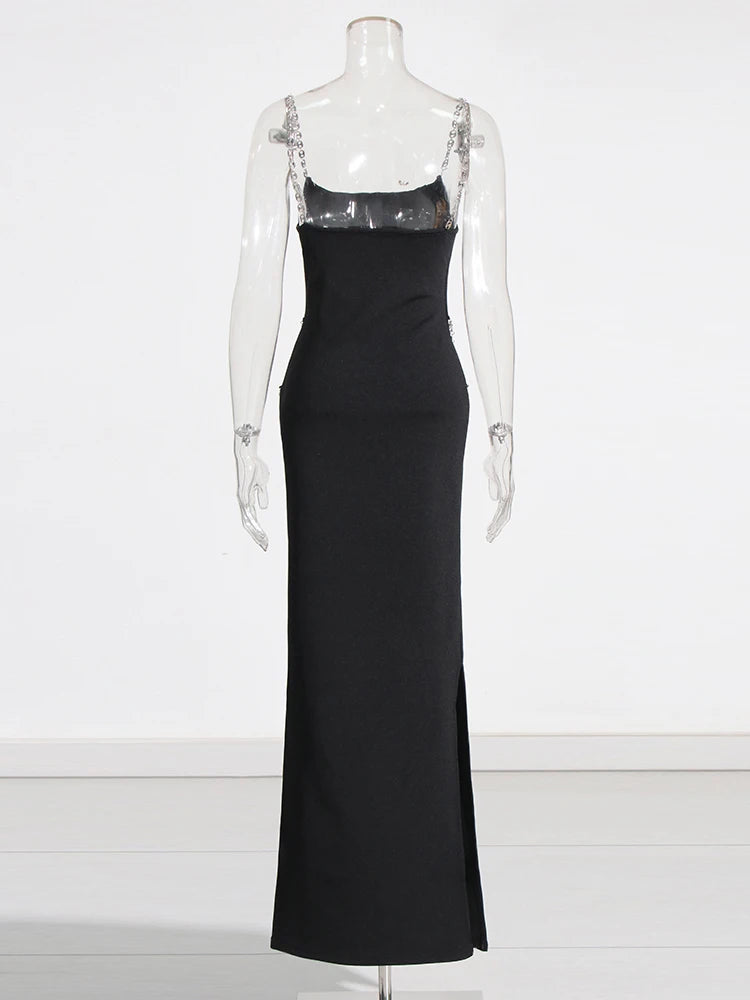 Zalia Atelier | Black Maxi Dress Chain Straps and Belt