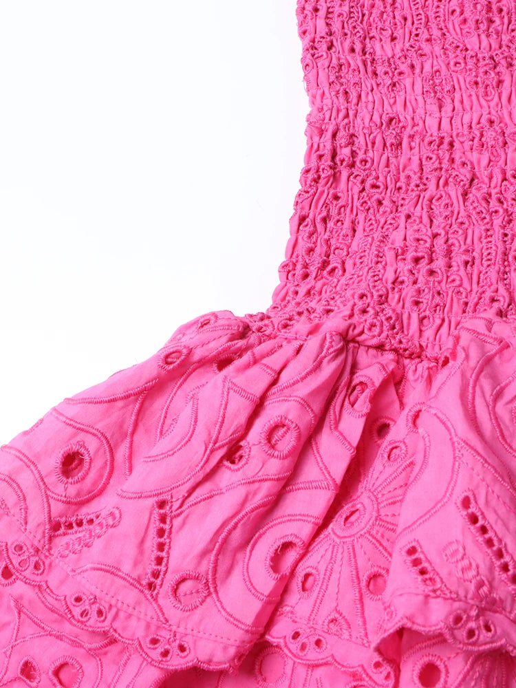 Pink Embroidery Mini Dress