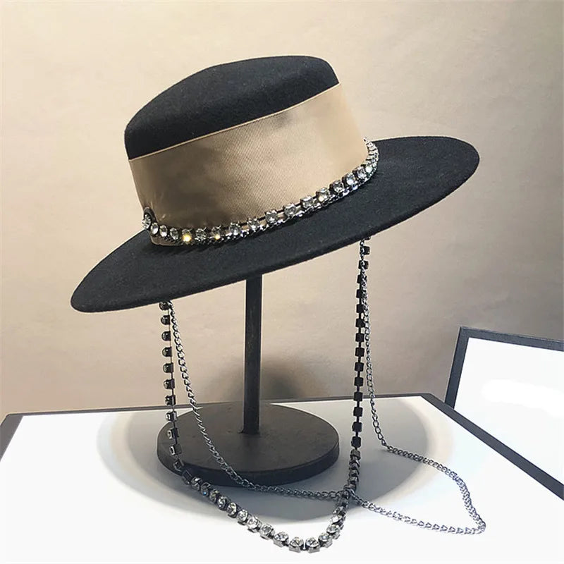 Rhinestone Chain Wool Hat