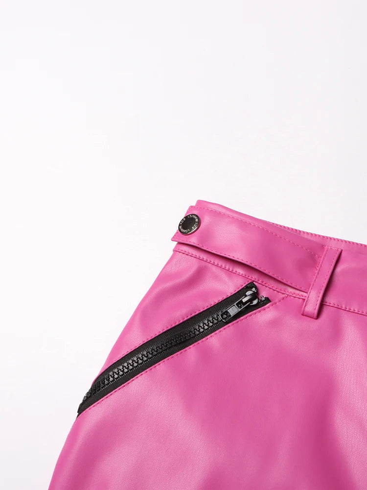 Pink Leather Cargo Pants