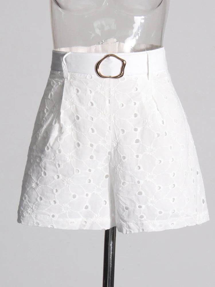 Belted White Shorts | Broderie Anglaise