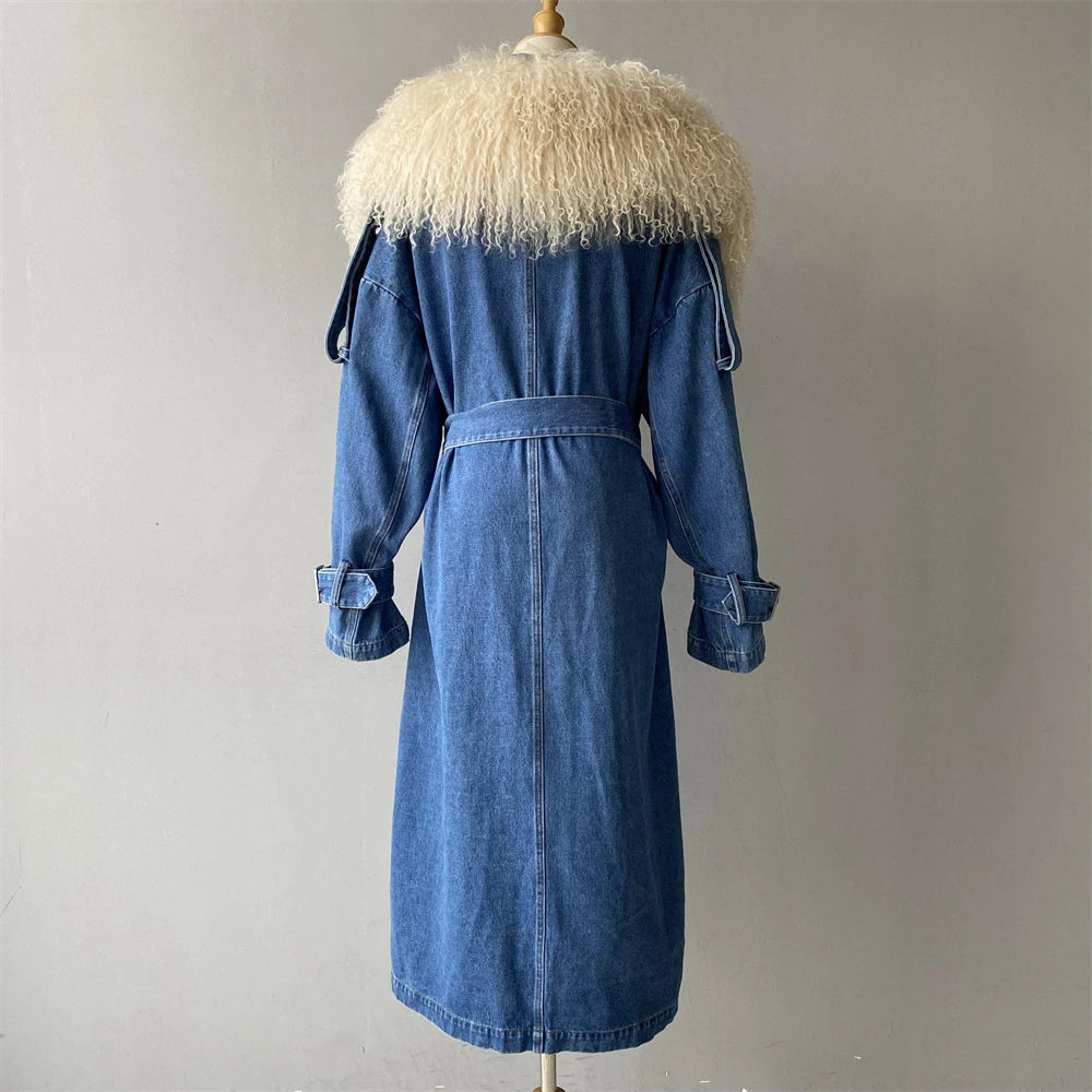 Denim and Fur Trench Coat