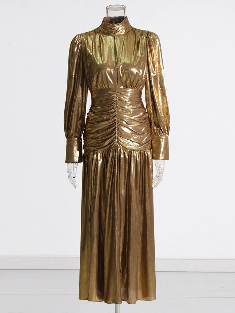 Gold metallic dress long sleeves 