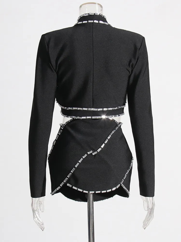 Zalia Atelier | Black Top and Mini Skirt with Bead Trims