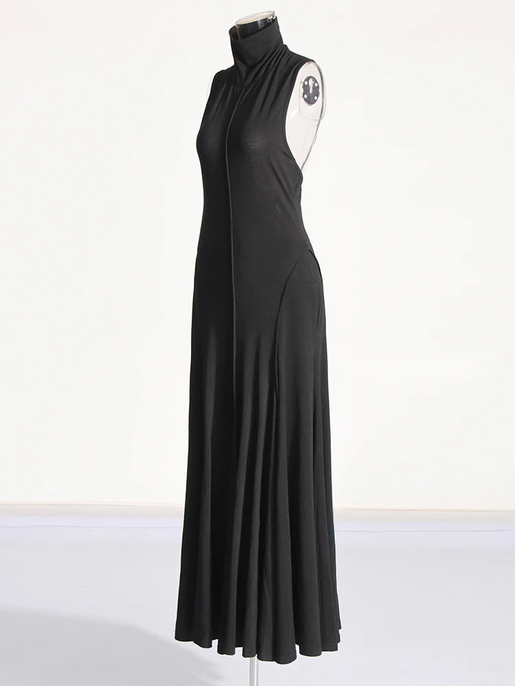 Zalia Atelier | Black Maxi Dress | High Collar, Sleeveless, Backless | Drop Waist | Khaite Romee Dupe Dress