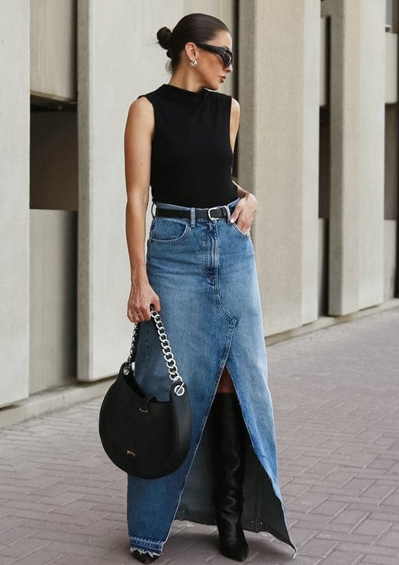 How to Wear Long Denim Skirt: 15 Youthful & Attractive Outfit Ideas -  FMag.com