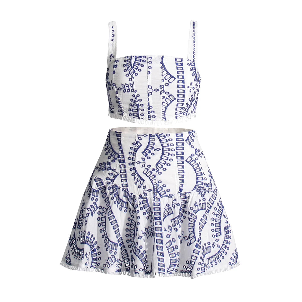 Blue and White Embroidery Top and Skirt Charo Ruiz Dupe