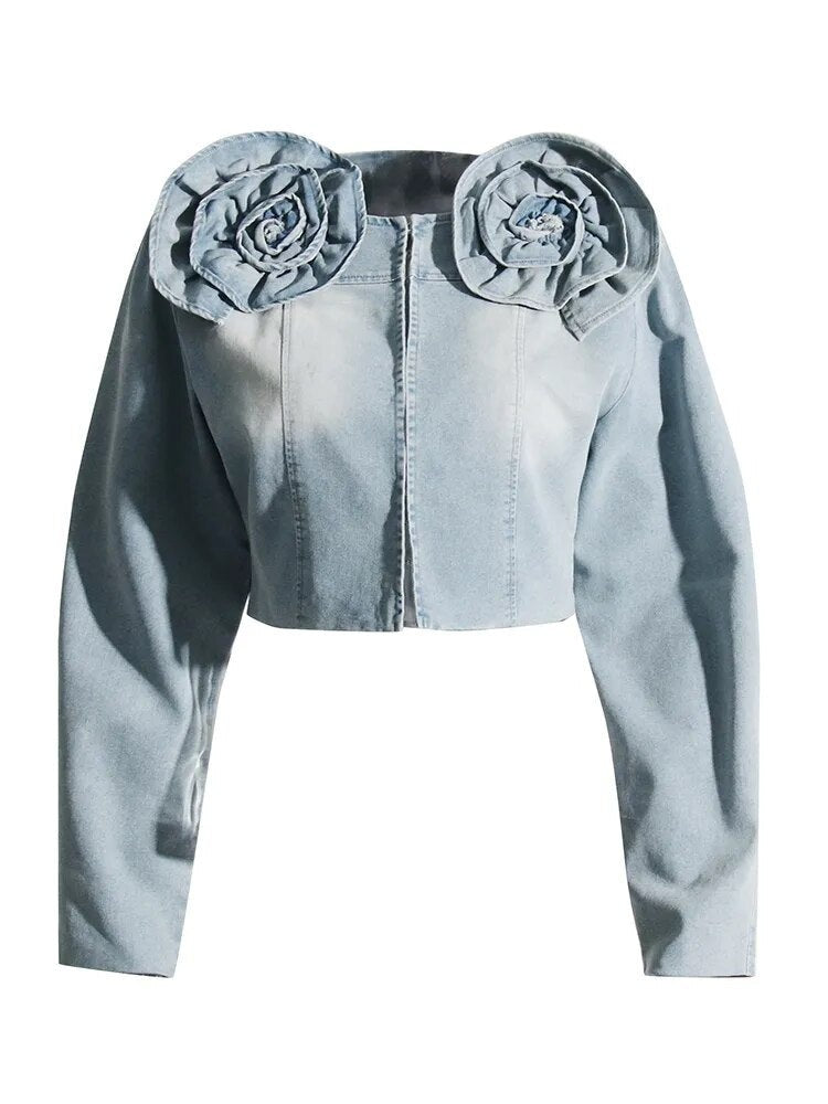 Light Blue Denim Jacket with two flower appliques