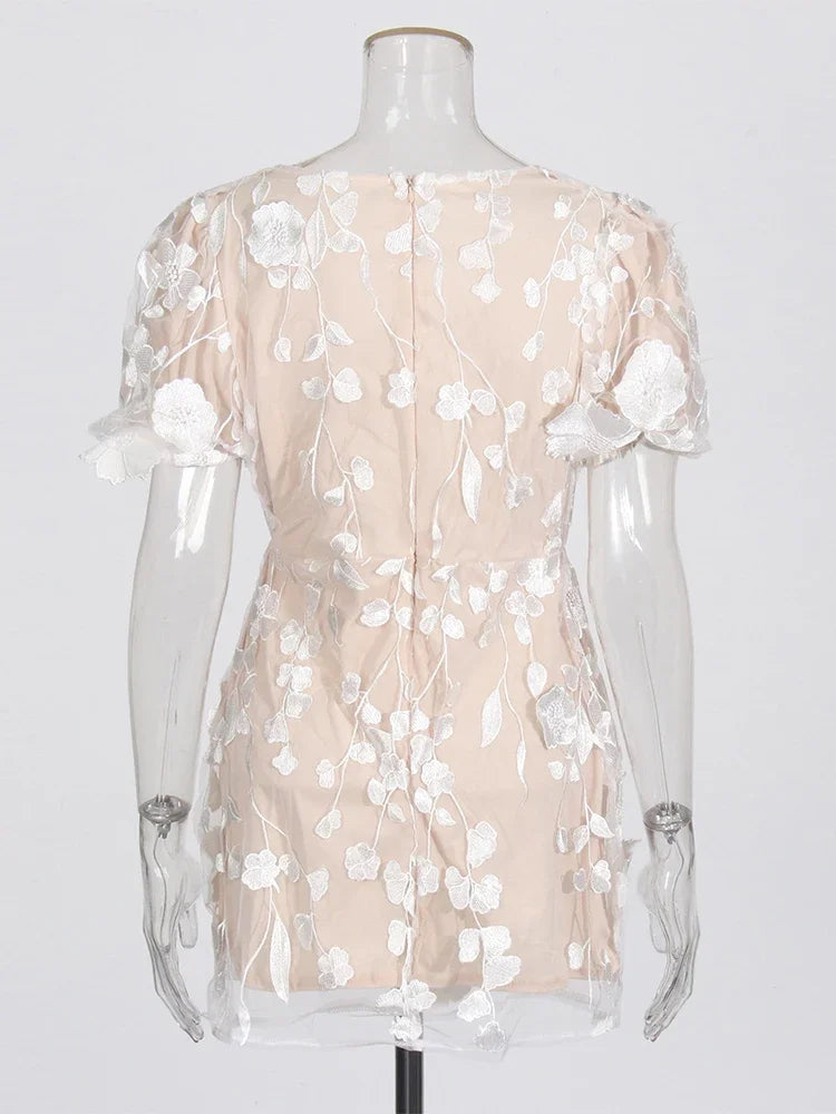 Floral Embroidery Mini Dress
