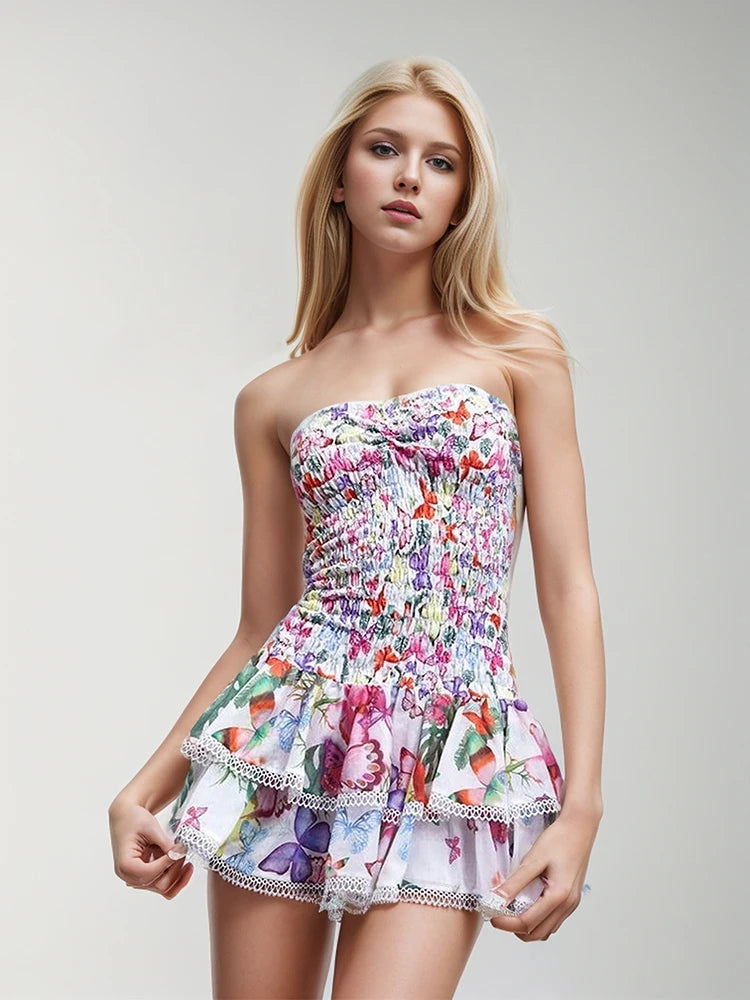 Zalia Atelier | Strapless Mini Dress Floral Corset Style Lace