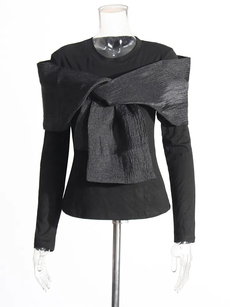 Black long sleeve top with bow tie detail | Zalia Atelier