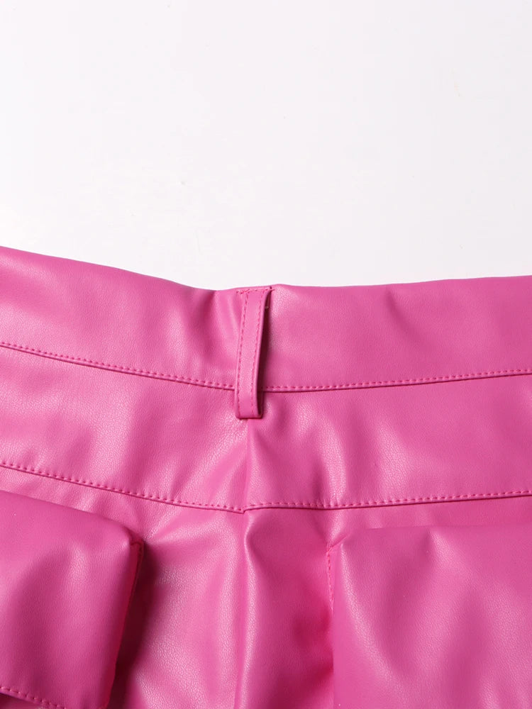 Pink Leather Cargo Pants