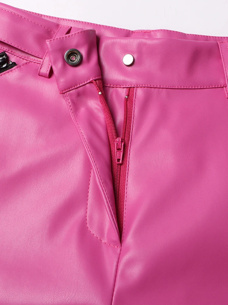 Matilda Slouchy Low Rise Faux Leather Pant - Rose Pink - MESHKI