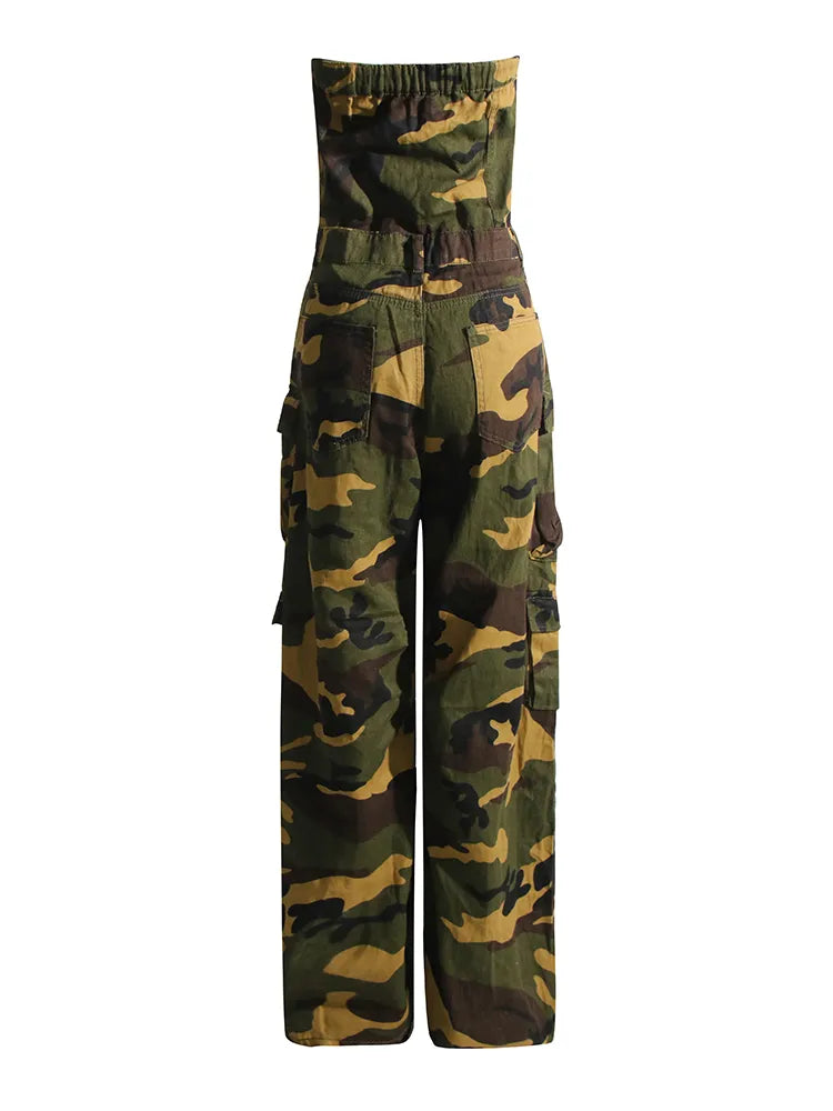 Strapless Camouflage jumpsuit cargo style