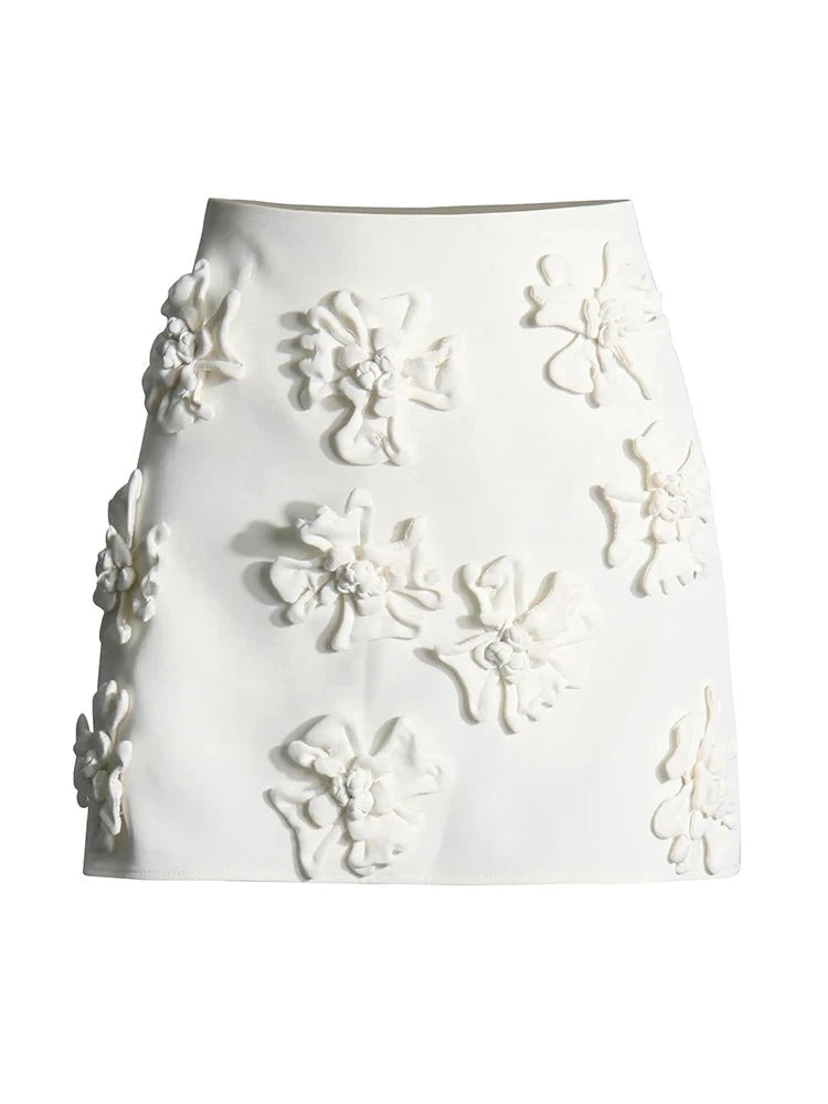 Zalia Atelier | White Mini Skirt with Appliques