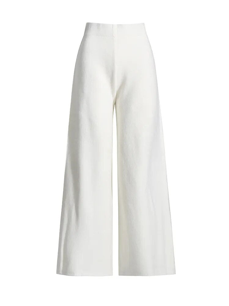 White Minimalist Knit Top and Pants Set | Zalia Atelier