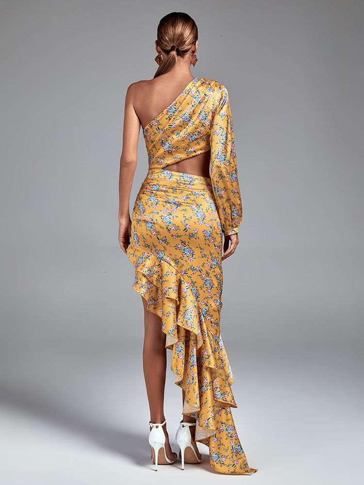 Floral Print Cocktail Dress | Asymmetrical | One Shoulder | Zalia Atelier