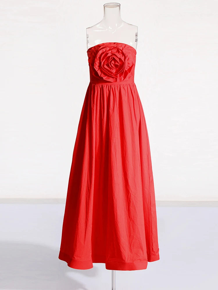 Red Applique Floor Length Dress Strapless