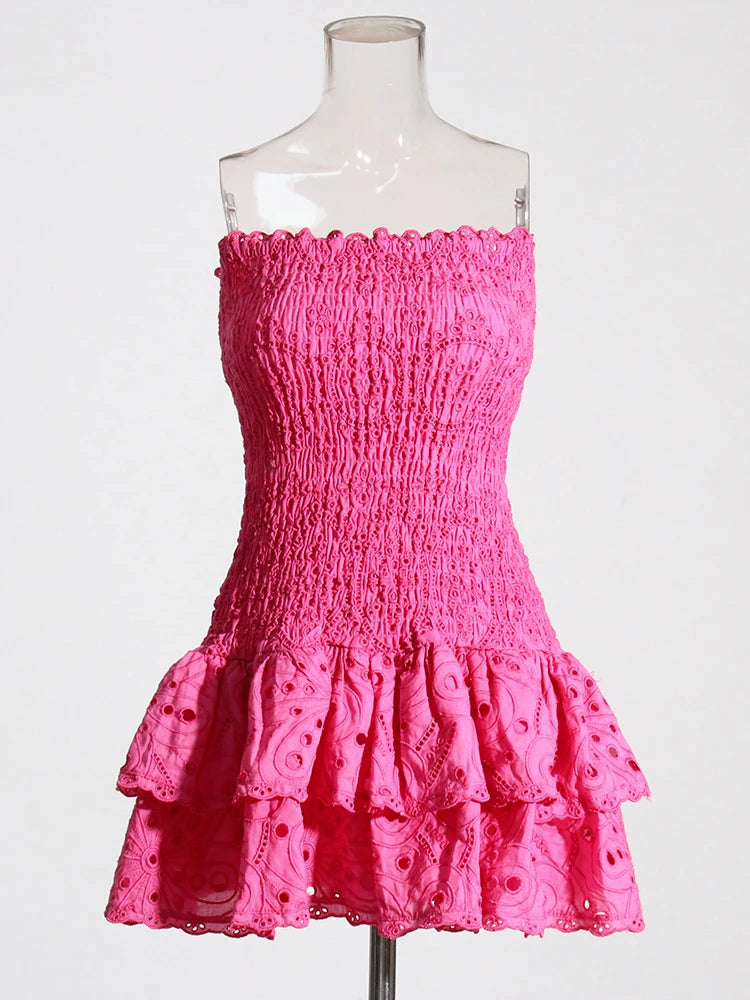 pink strapless mini dress broderie anglaise | Charo Ruiz Ibiza Dupe