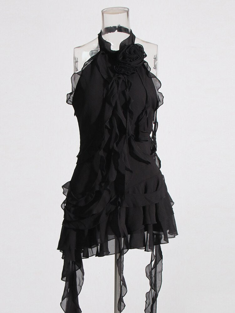 Black Cascading Ruffles Mini Dress | Party Outfit | Designer Inspired Blumarine Dupe