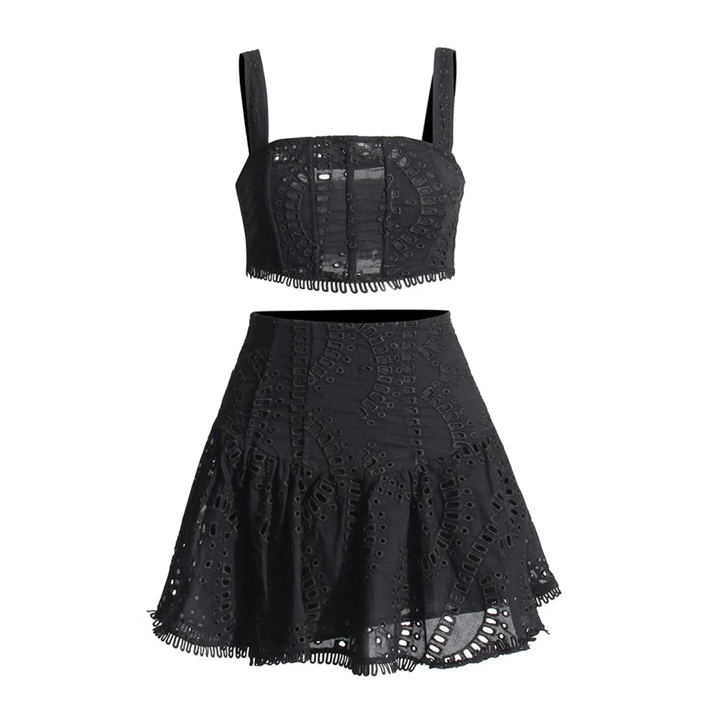 Black Embroidery Top and Skirt Charo Ruiz Dupe